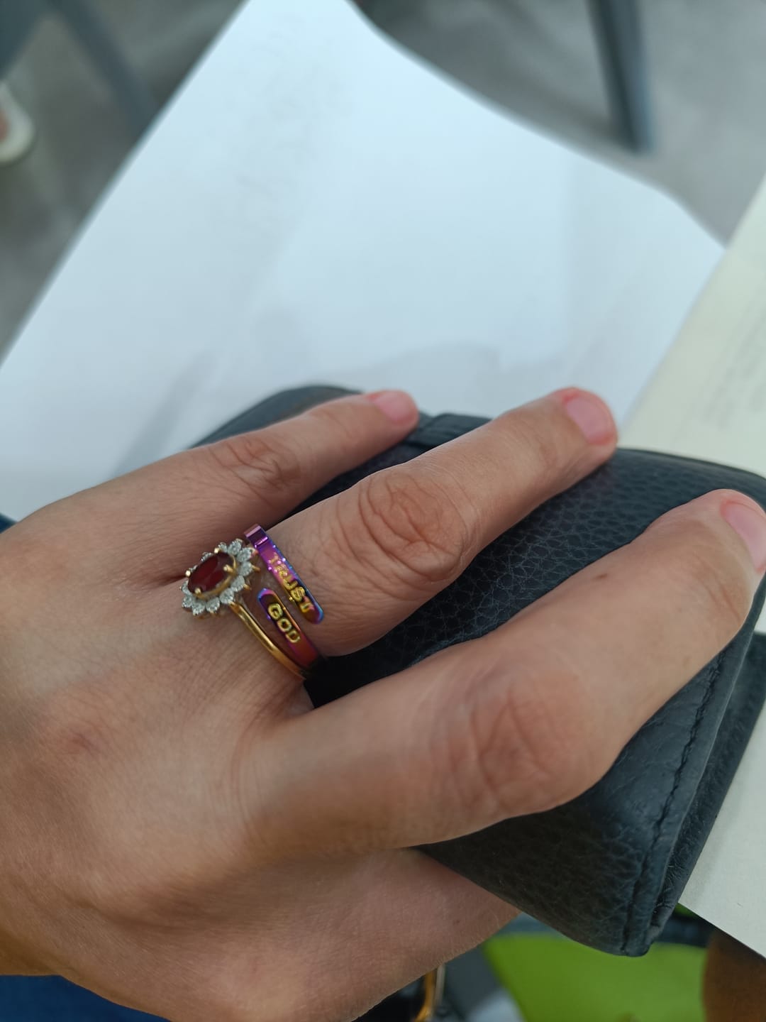 Customer photo review of Colored Trust God Ring  (Adjustable size)