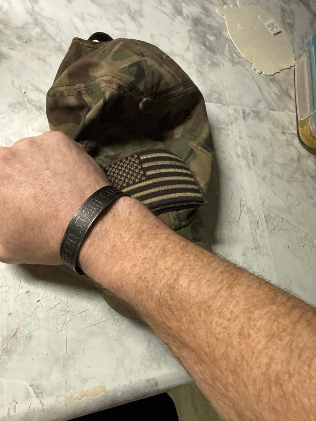 Customer photo review of This We'll Defend - Stainless Steel Cuff Bracelet