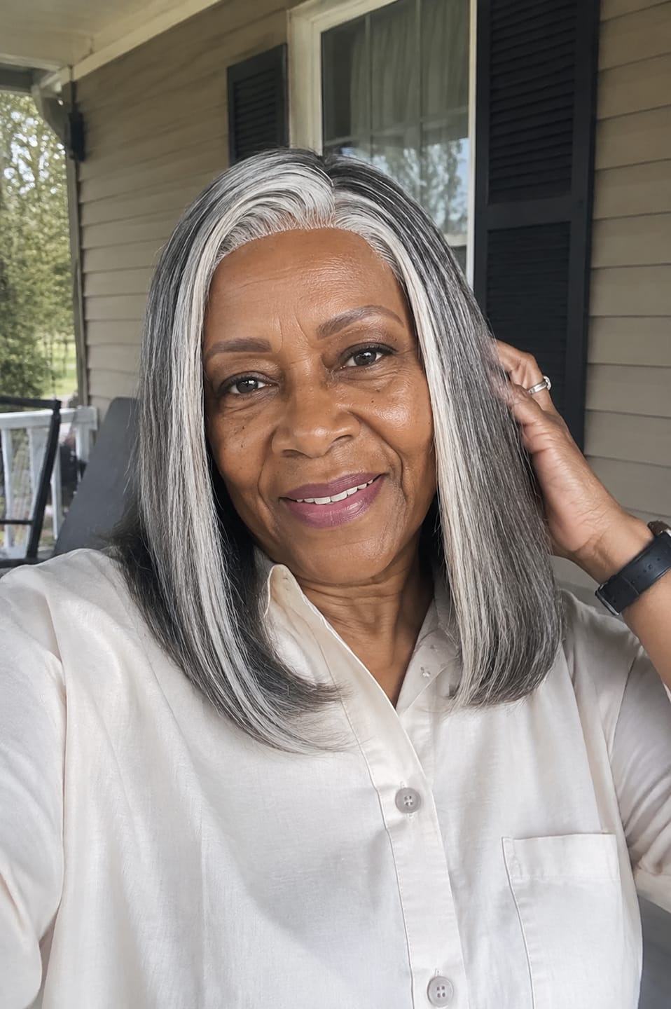Customer photo review of Luvwin 5x5 Closure Salt & Pepper More Salt Highlight Front Glueless Straight Wig