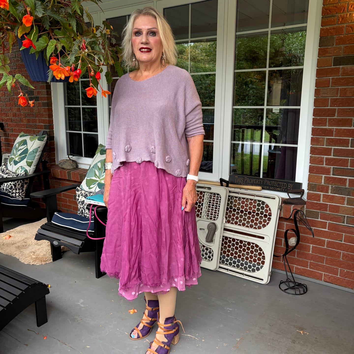 Customer photo review of Flared Wild Berry Silk Chiffon Skirt
