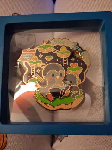 Reviewer's Birb's Eye View pin in a small, blue display box, showing a colorful enamel design of a bird.