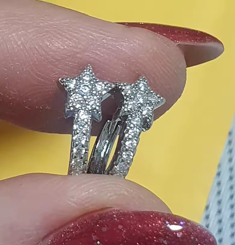 Customer photo review of Dazzling CZ Star Charm Silver-Tone Hoop Earrings