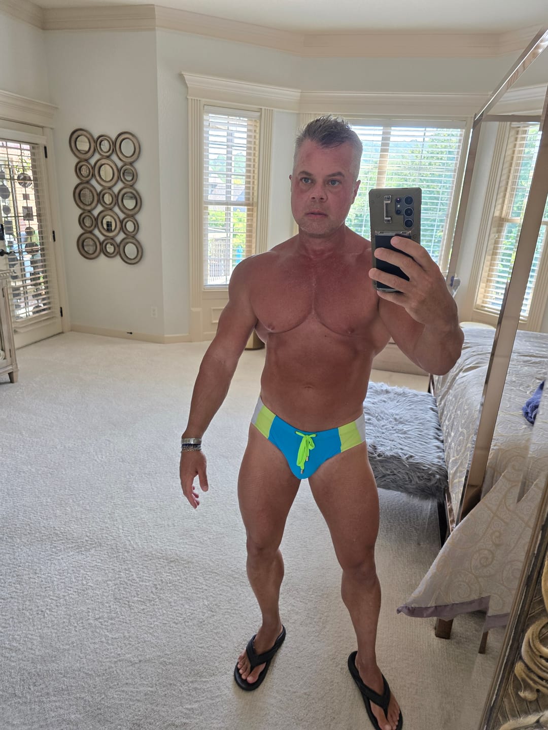 Customer photo review of Men's Removable Pad Swim Brief with Drawstring