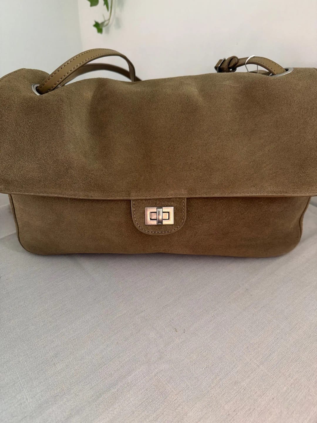Customer photo review of Ruth Matte Suede Crossbody Tote