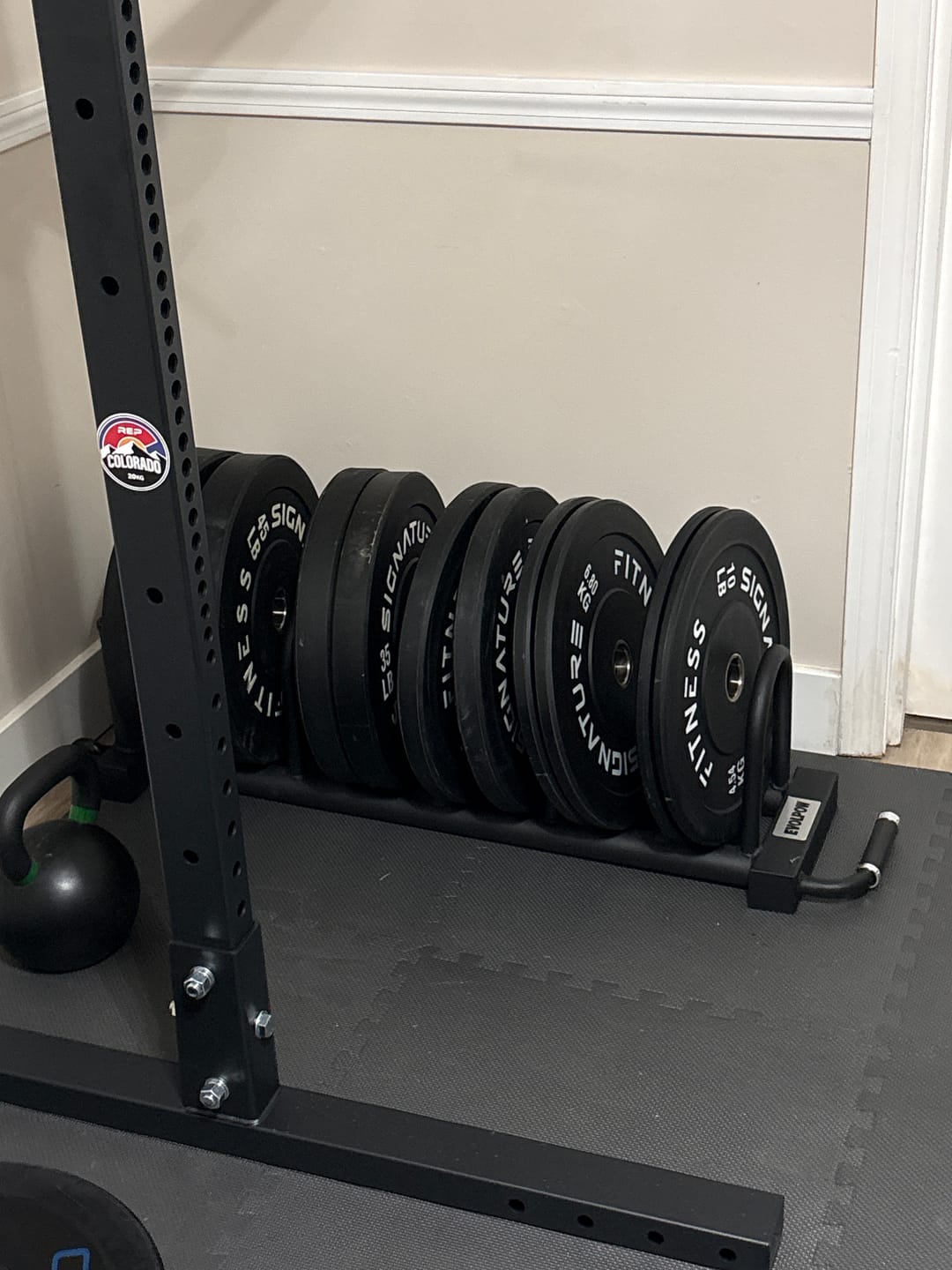 Customer photo review of EVOLPOW Horizontal Plate and Olympic Bar Rack with Wheels