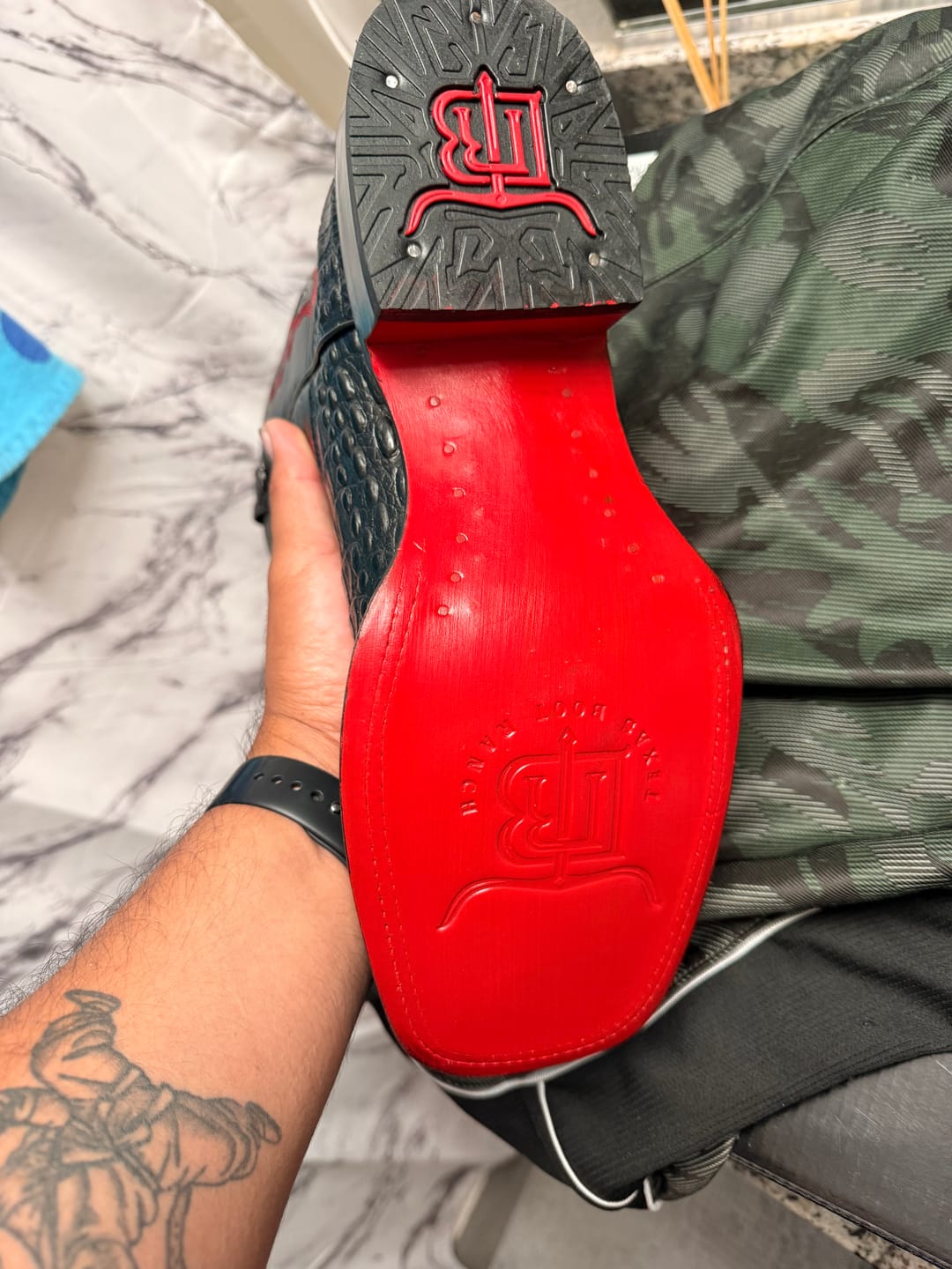 Customer photo review of Black Caiman Belly Leather Boots - Square Toe