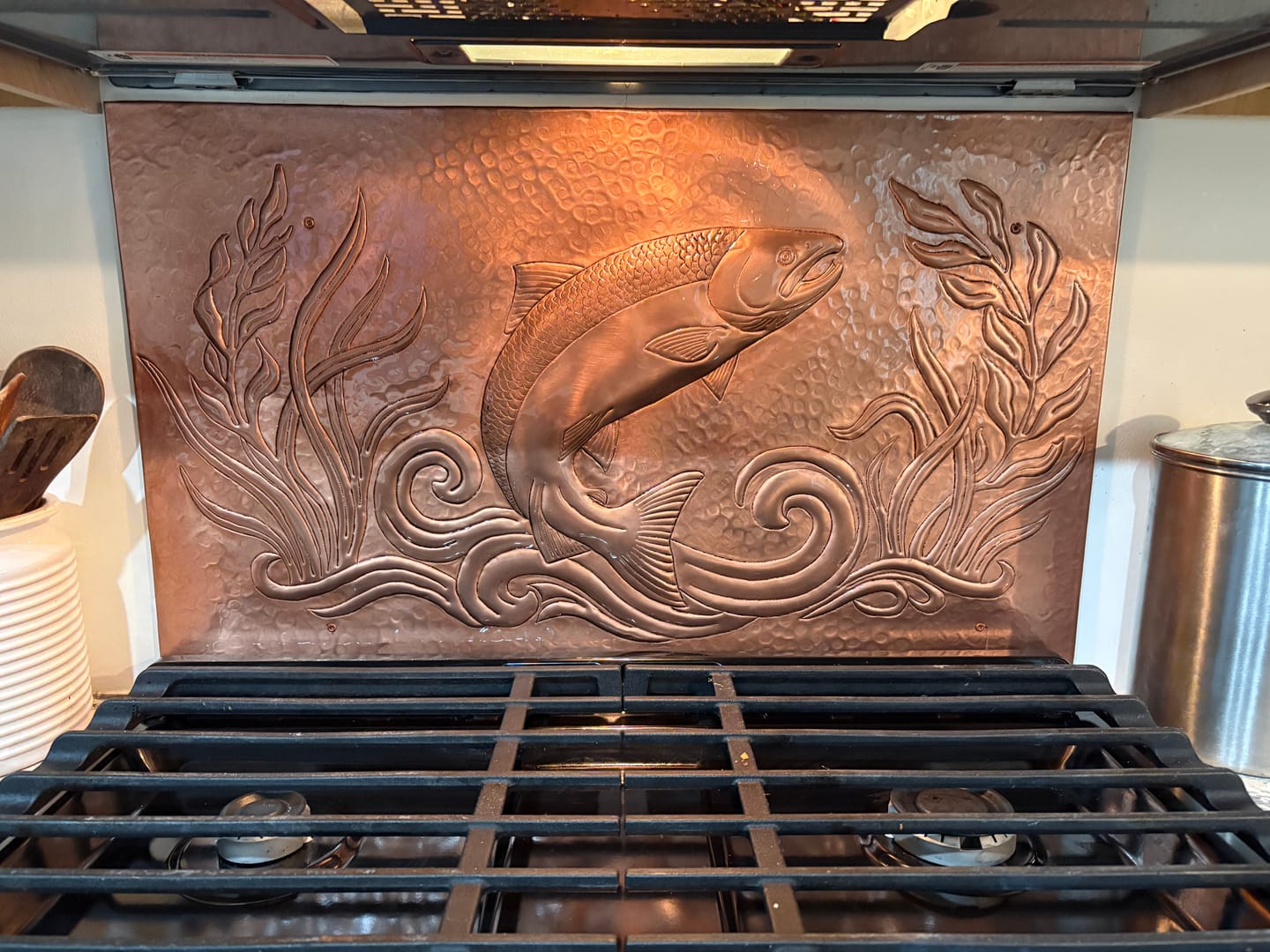 Customer photo review of Custom Copper Kitchen Backsplash & Architectural Panels | Your Design, Your Size