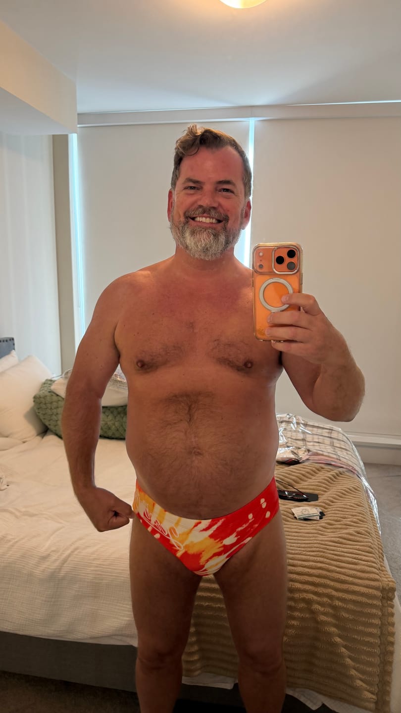 Customer photo review of Men's Bold Prints Antibacterial Low-Rise Swim Briefs