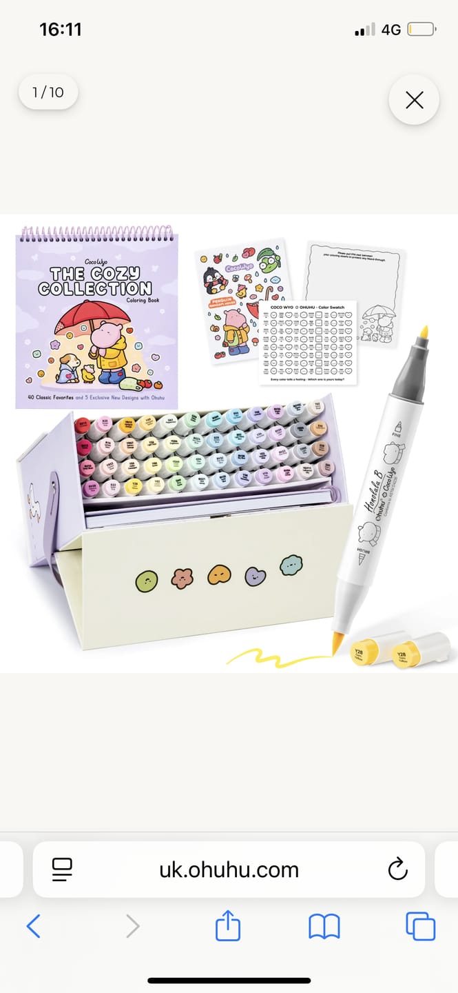 Customer photo review of Ohuhu x Coco Wyo Cozy Mood Coloring Kit, Honolulu B 48 Colors Alcohol Markers with Brush & Fine Dual Tips, Coloring Book with Mood Tracker Pages