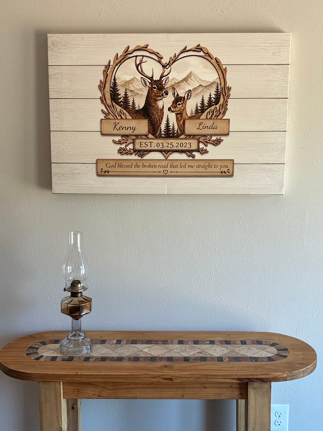 Customer photo review of "God Bless The Broken Road," Personalized Deer Couple Canvas Wall Art