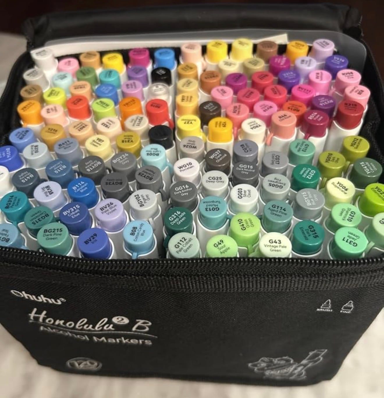 Customer photo review of Ohuhu Honolulu 104 Colors Dual Tips Alcohol Art Markers (New Color Codes)