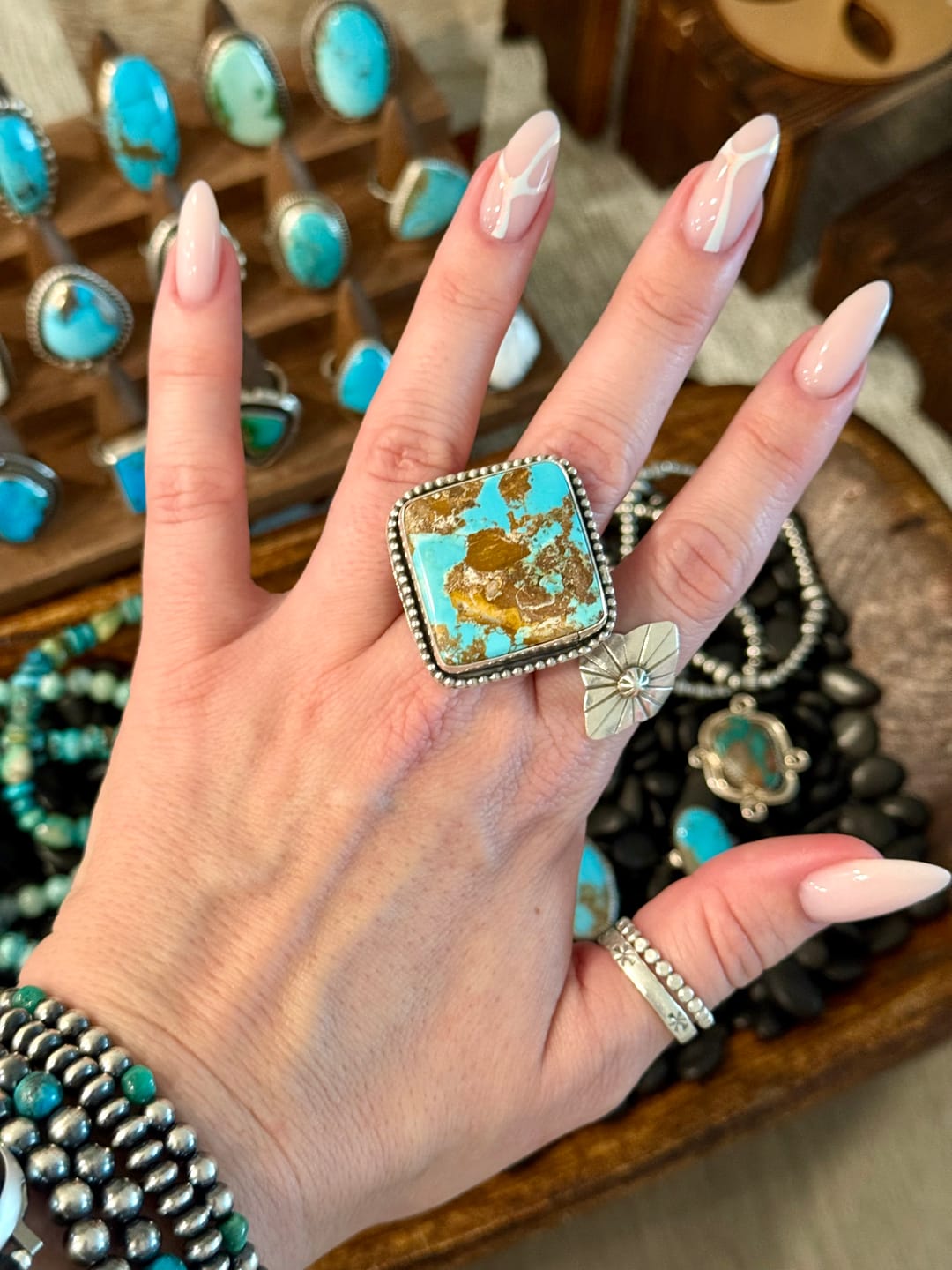 Customer photo review of Heirloom Weight Handmade Sterling Silver Ammaroo Turquoise Ring | Adjustable Western Statement Ring