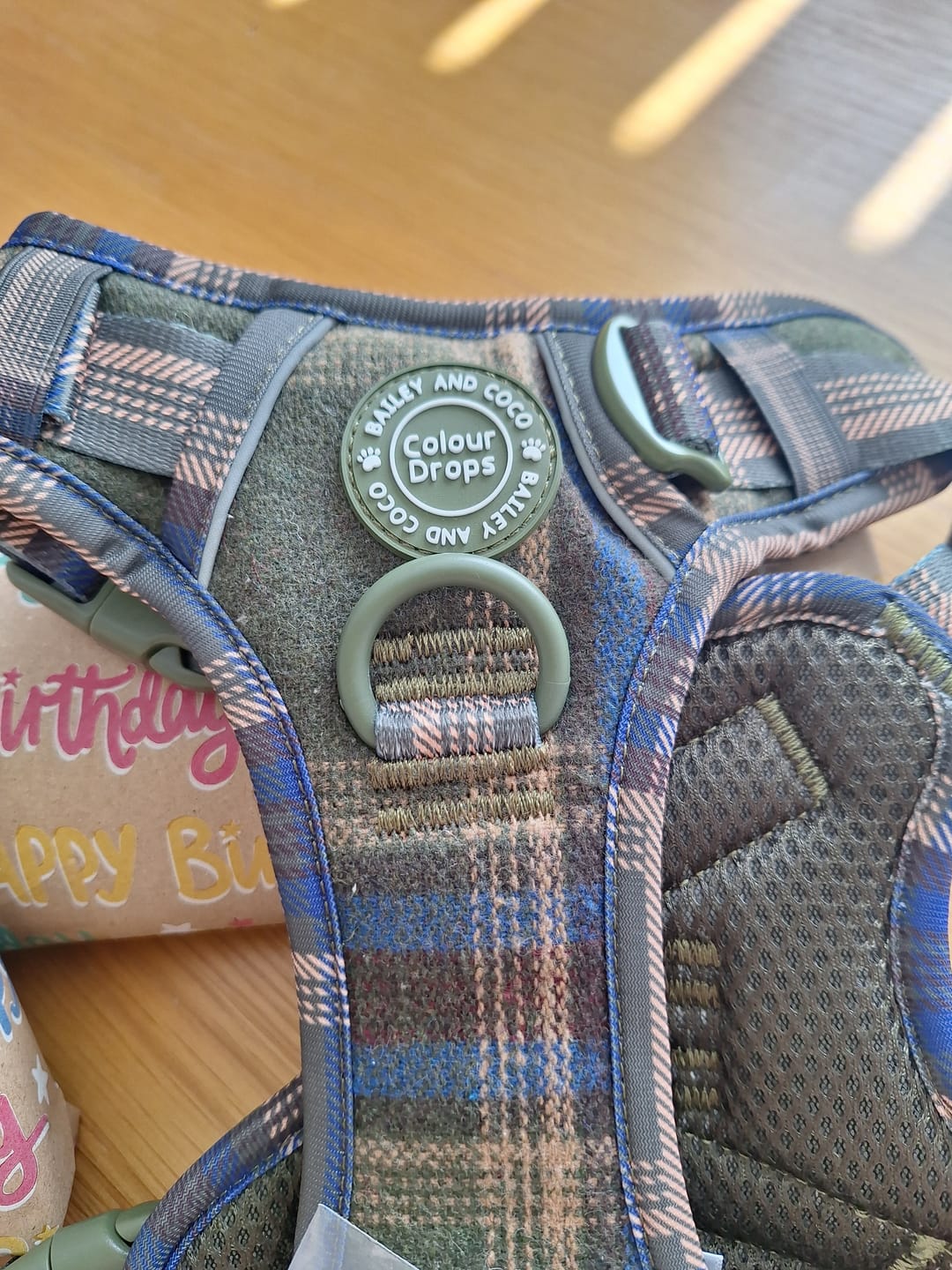 Customer photo review of Trail & Glow Tweed Dog Harness - Colour Drops - Mayfair Tweed