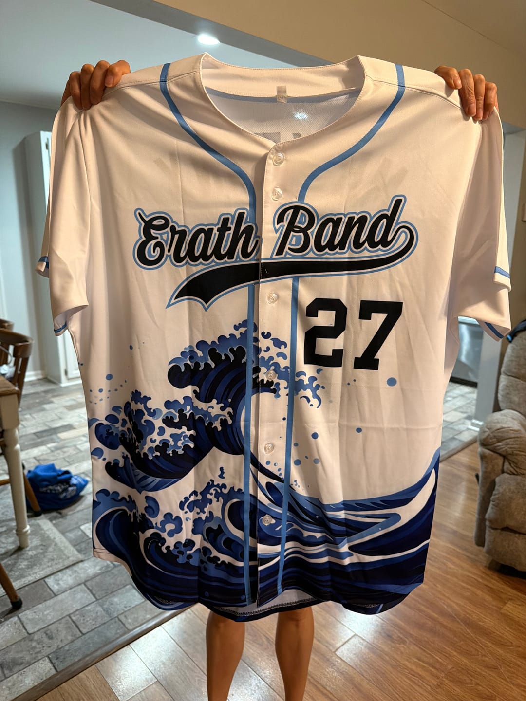 Customer photo review of Custom White Wave Graffiti Pattern Authentic Baseball Jersey