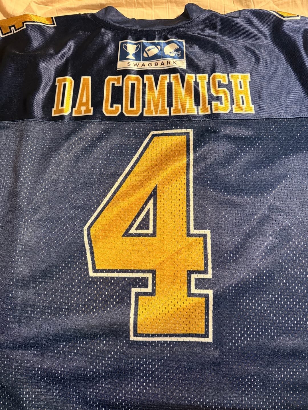 Customer photo review of Custom Navy Old Gold-White Classic Style Mesh Authentic American Football Jersey