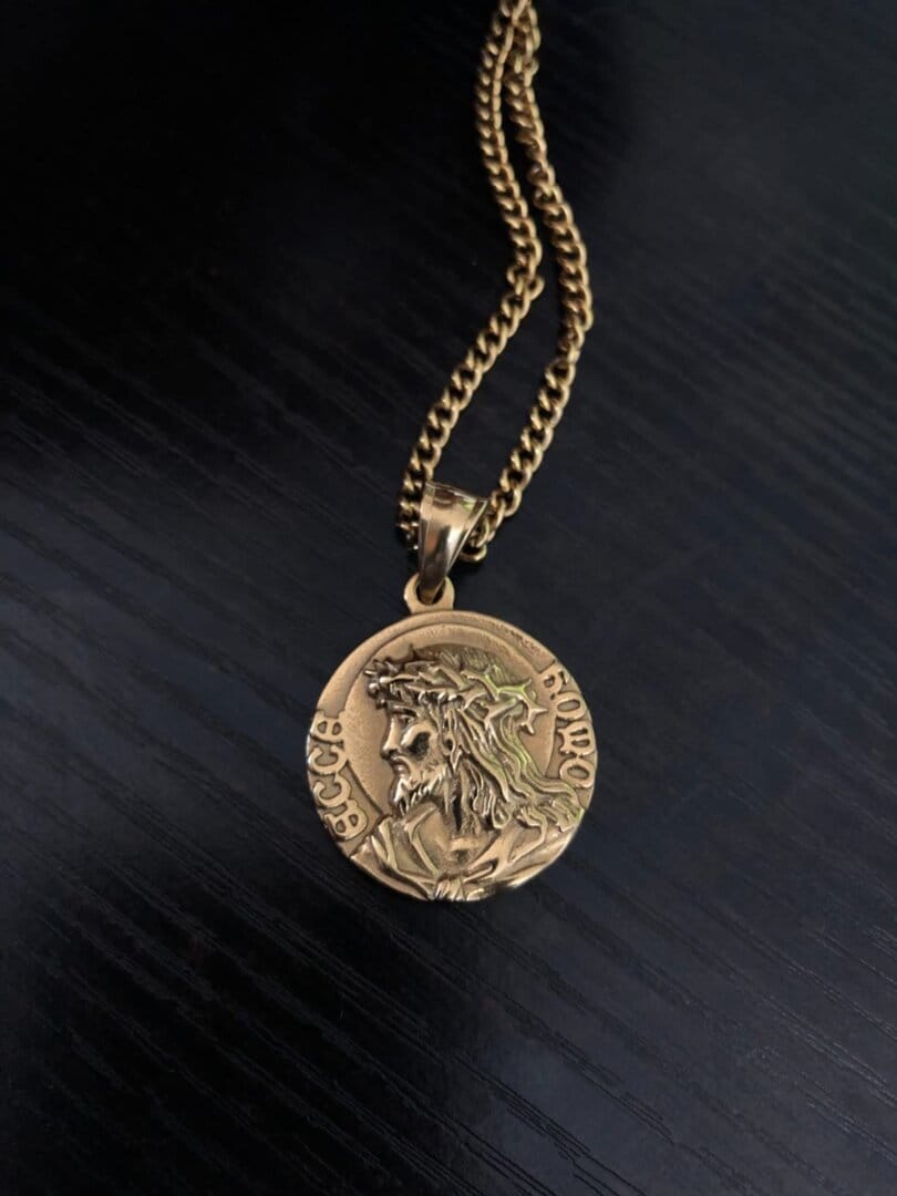 Customer photo review of Jesus quarter necklace