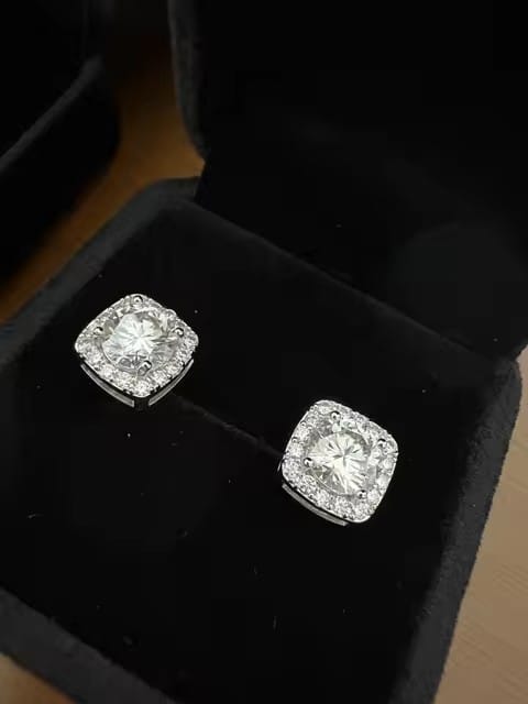 Customer photo review of Sterling Silver 925 Halo Diamond Style VVS Moissanite Diamond Stud Earrings Screw Back