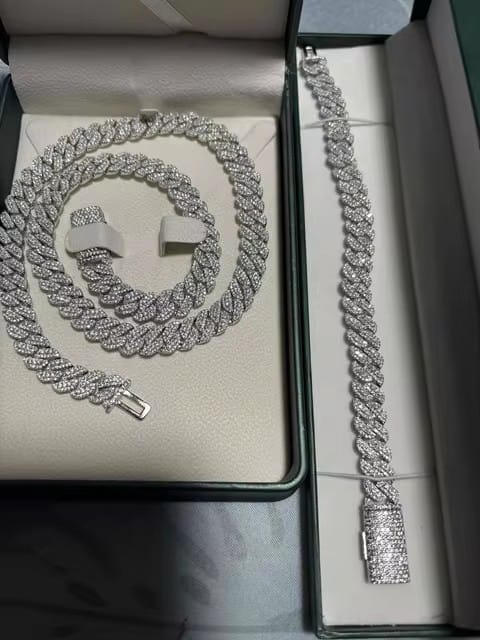 Customer photo review of 13MM 15MM 18MM 20MM VVS Moissanite Three Rows Cuban Chain For Men Iced Out 925 Silver