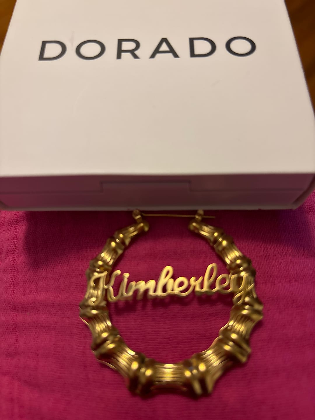 Customer photo review of Bamboo Name Hoop Earrings