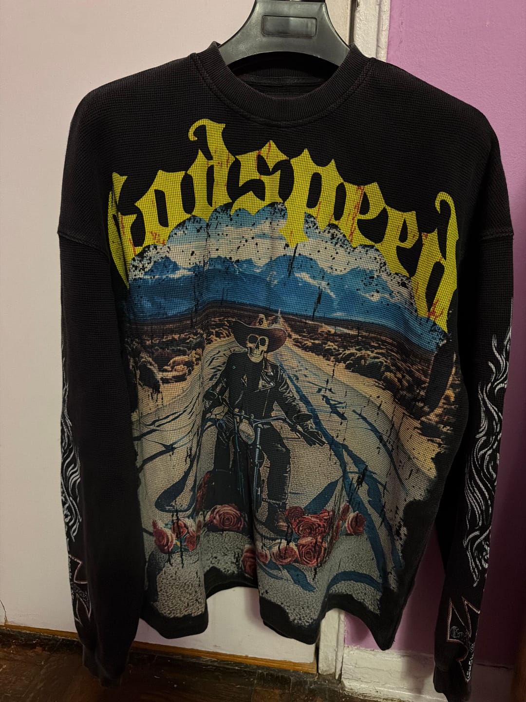 Customer photo review of Godspeed Long Lonely Road Thermal Tee Black Wash