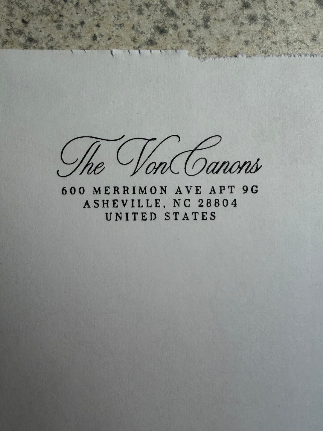 Customer photo review of Elegant return address stamp