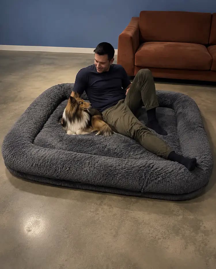 Customer photo review of The Cloud Bed: Human-Sized Bed for You and Your Dog