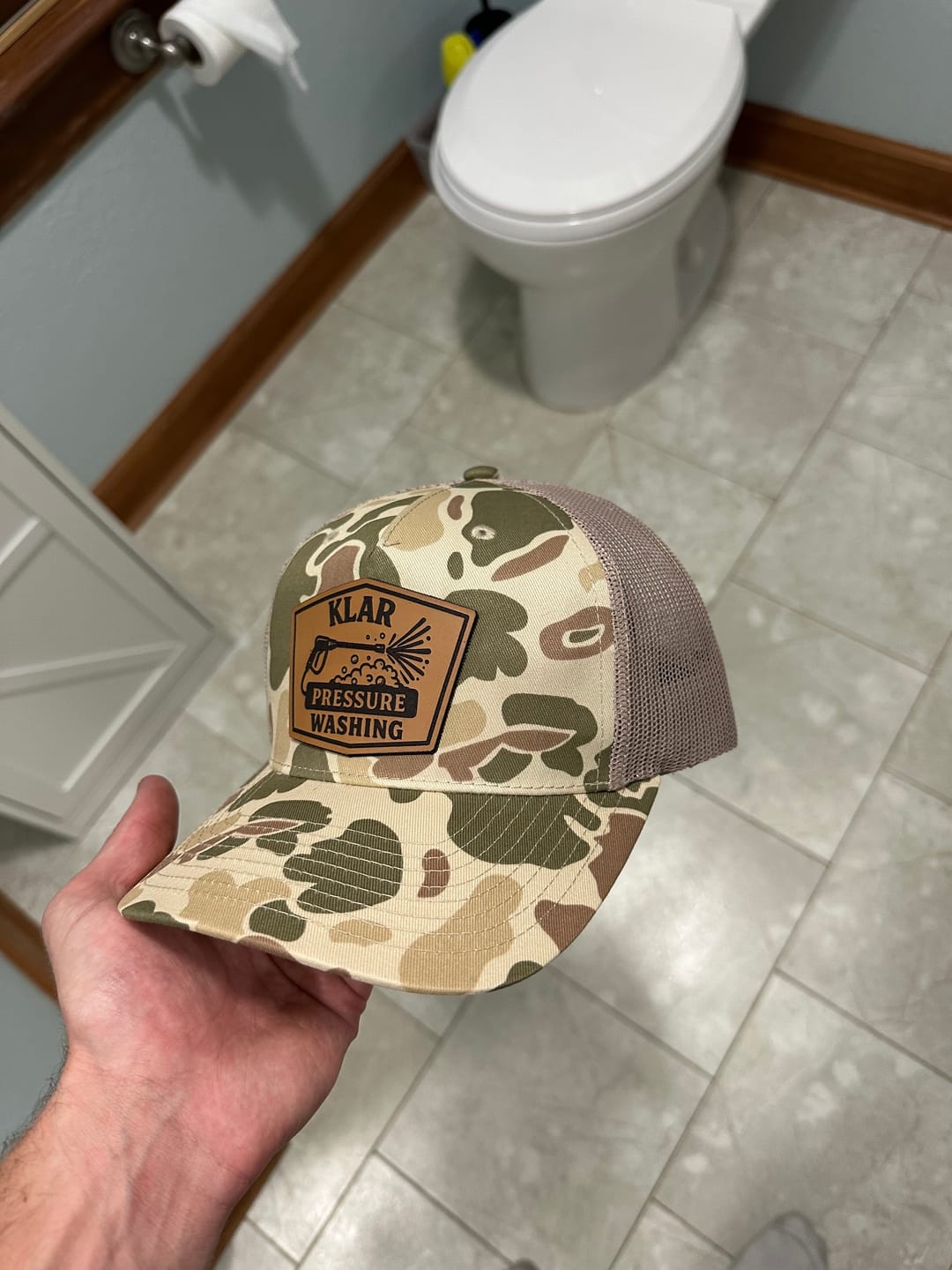 Customer photo review of Premium Custom Leather Patch Hats (Wholesale)
