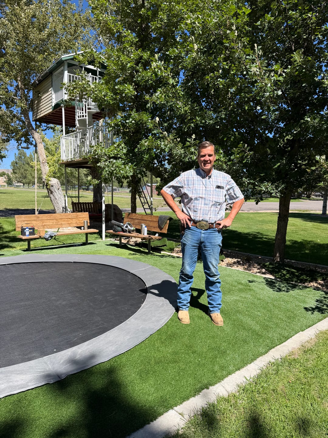 Customer photo review of Ultimate Bundle! 15' Round Pro-Line In-ground Trampoline + LED Lights + Hoop