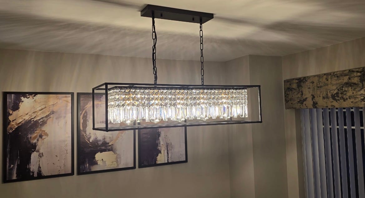 Customer photo review of Modern Rectangle Crystal Kitchen Island Chandelier