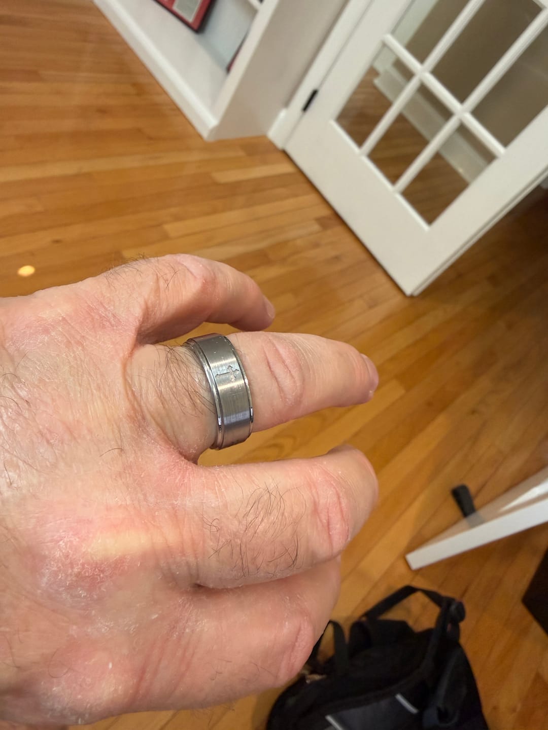 Customer photo review of Christian Wedding Band Titanium - Cross & Fish
