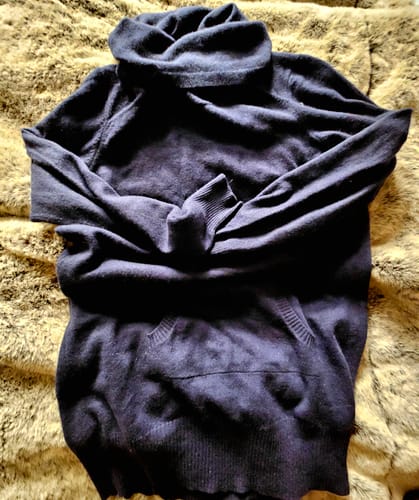 Customer photo review of Navy Cashmere Longline Polo Neck Jumper with Pouch Pocket Medium