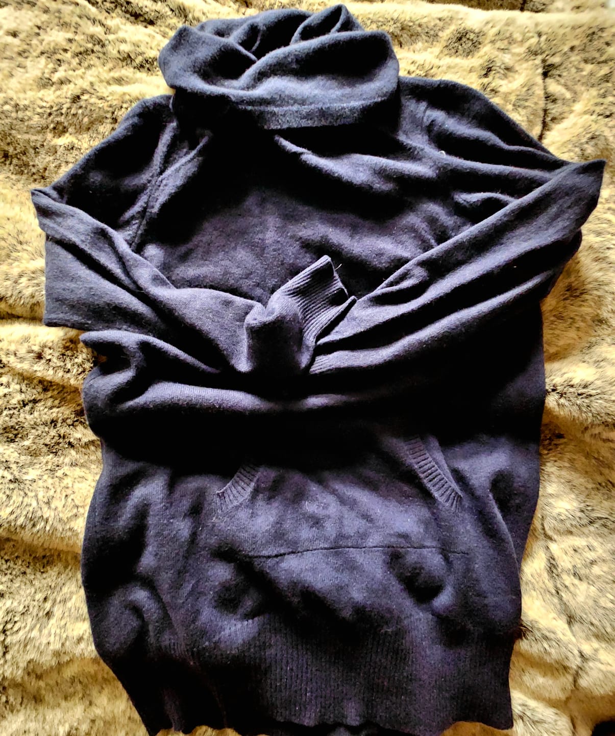 Customer photo review of Navy Cashmere Longline Polo Neck Jumper with Pouch Pocket Medium