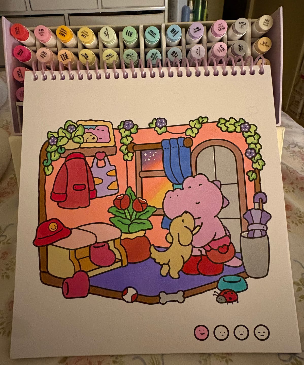 Customer photo review of Ohuhu x Coco Wyo Cozy Mood Coloring Kit, Honolulu B 48 Colors Alcohol Markers with Brush & Fine Dual Tips, Coloring Book with Mood Tracker Pages