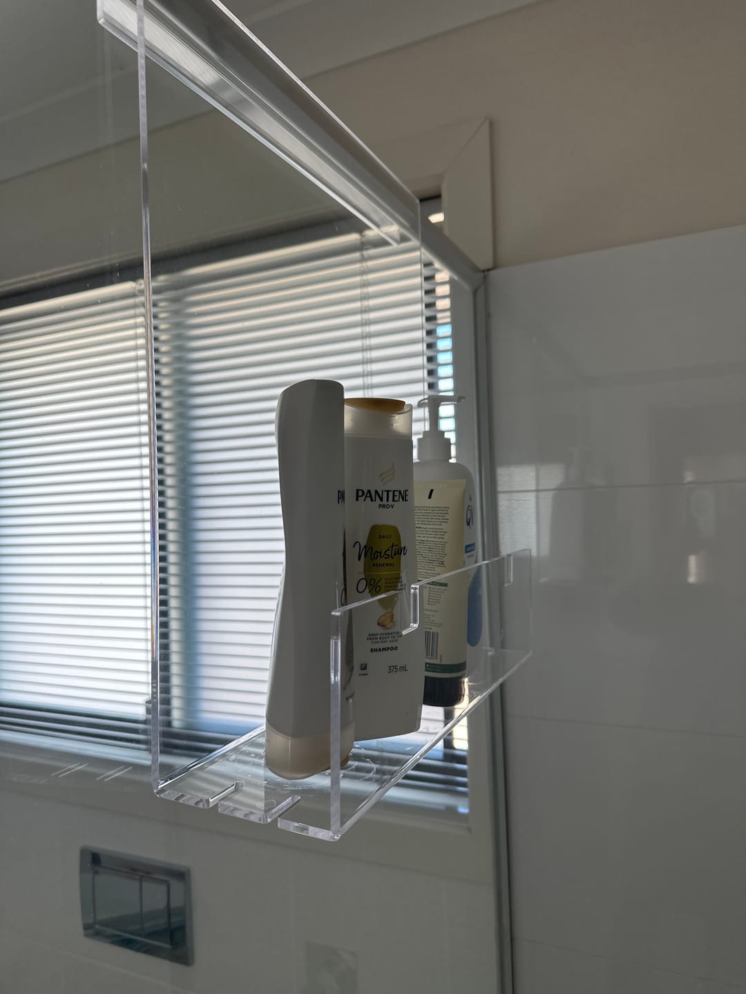 Customer photo review of Clear Acrylic Shower Shelf