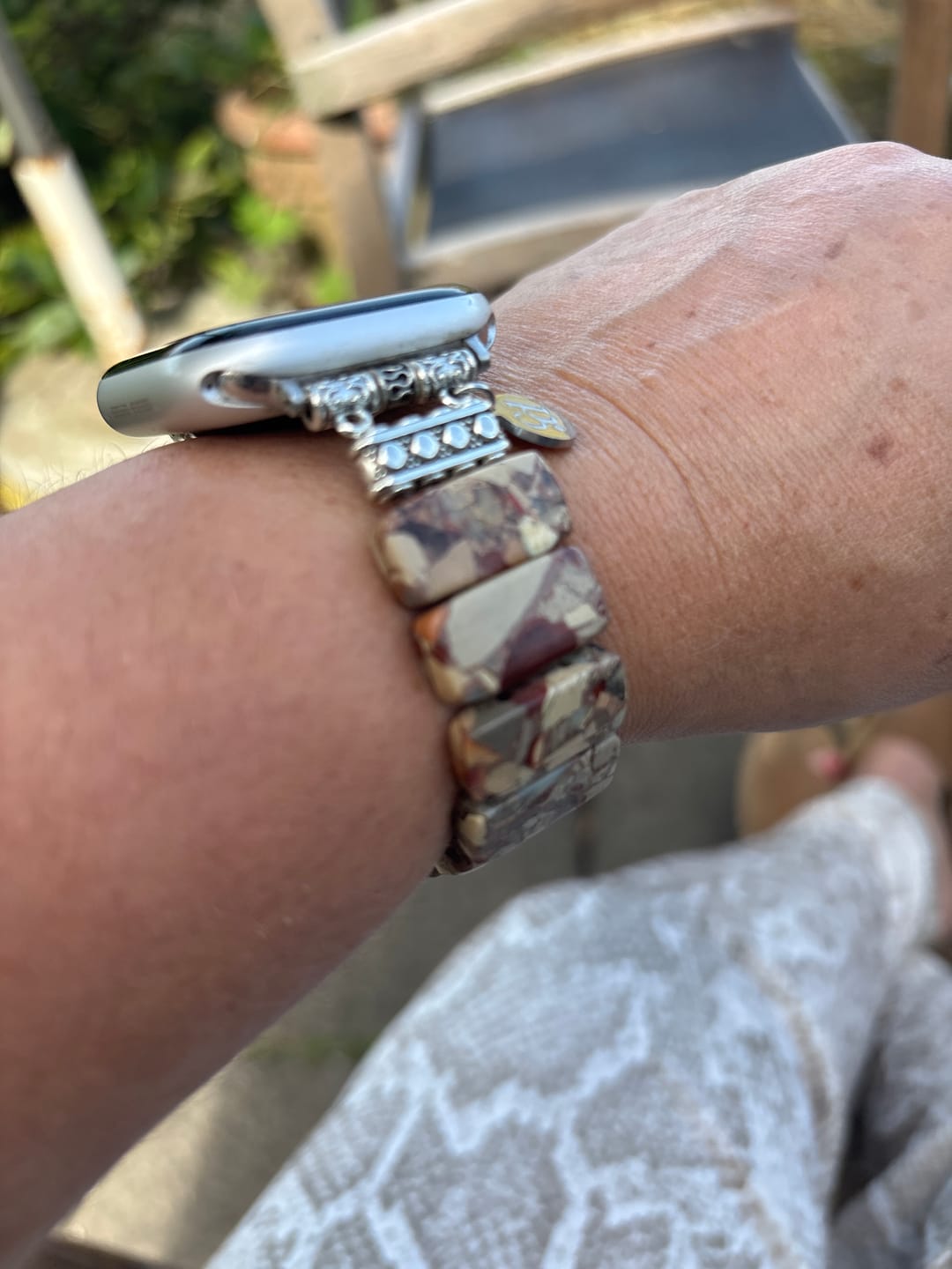 Customer photo review of Earth Tibetan Jasper Stretch Apple Watch Strap