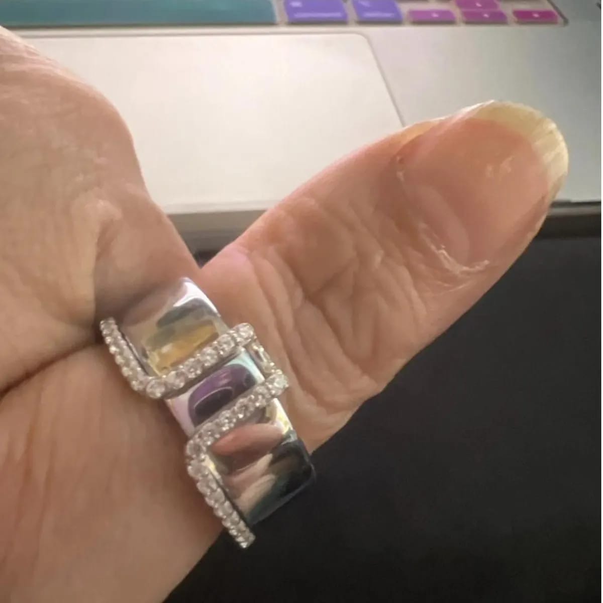 Customer photo review of Oura Ring Cover CZ Pave Band Sterling Silver Smart Ring Enhancer