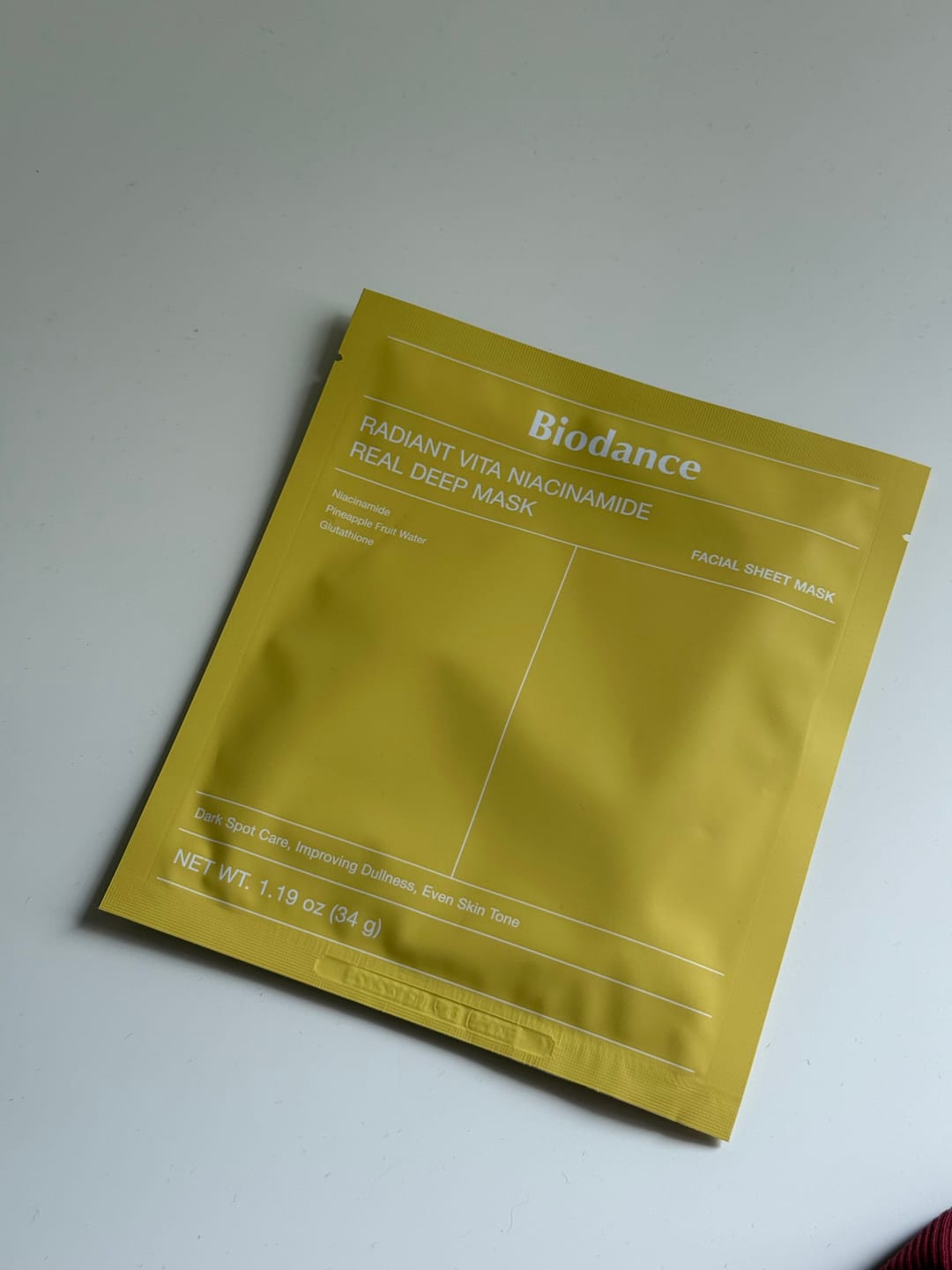 Customer photo review of Hidrogela maska ar niacinamīdu mirdzuma piešķiršanai ādai Biodance Radiant Vita Niacinamide Real Deep Mask