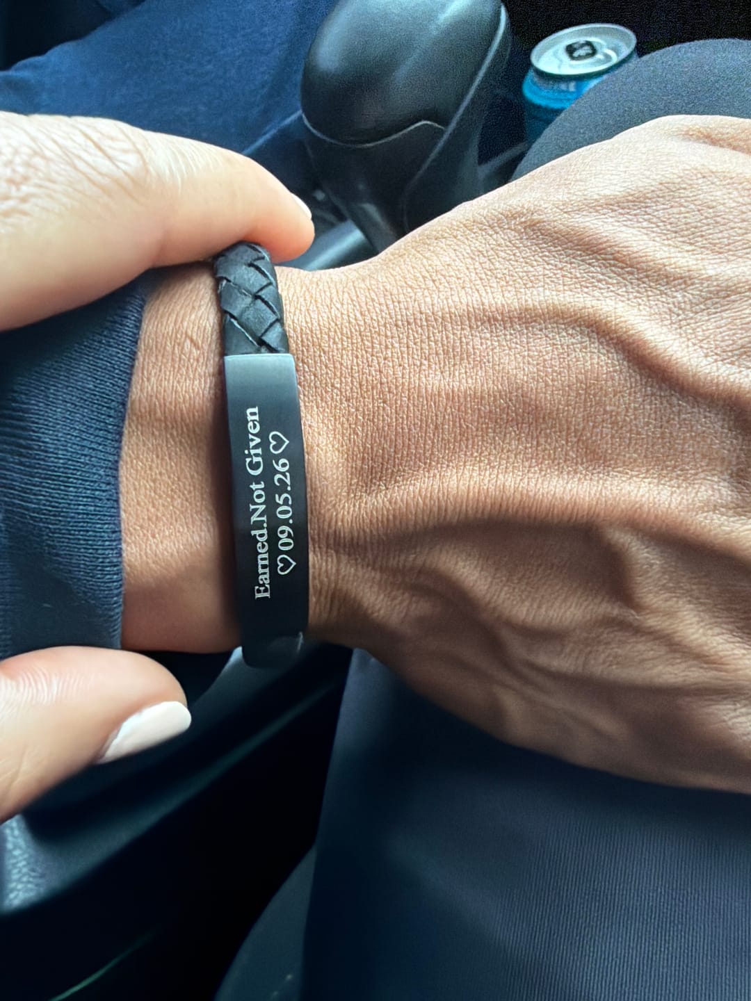 Customer photo review of 8mm Flat Leather ID Bracelet