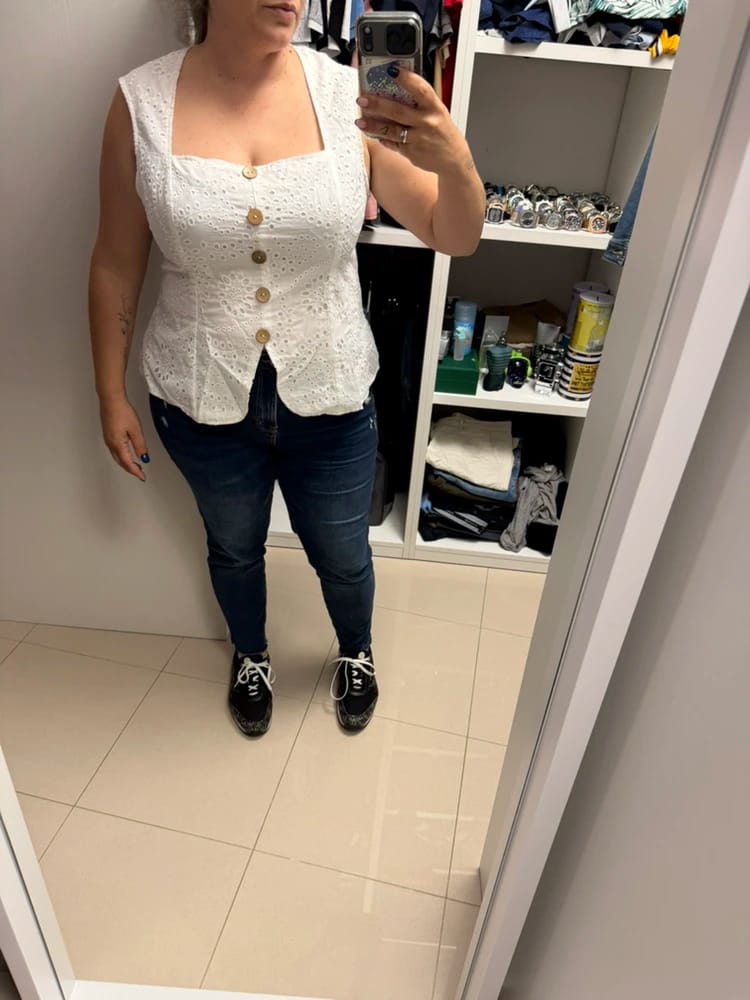 Customer photo review of Ninonine "Seraphina" | Embroidered Eyelet Square-Neck Top