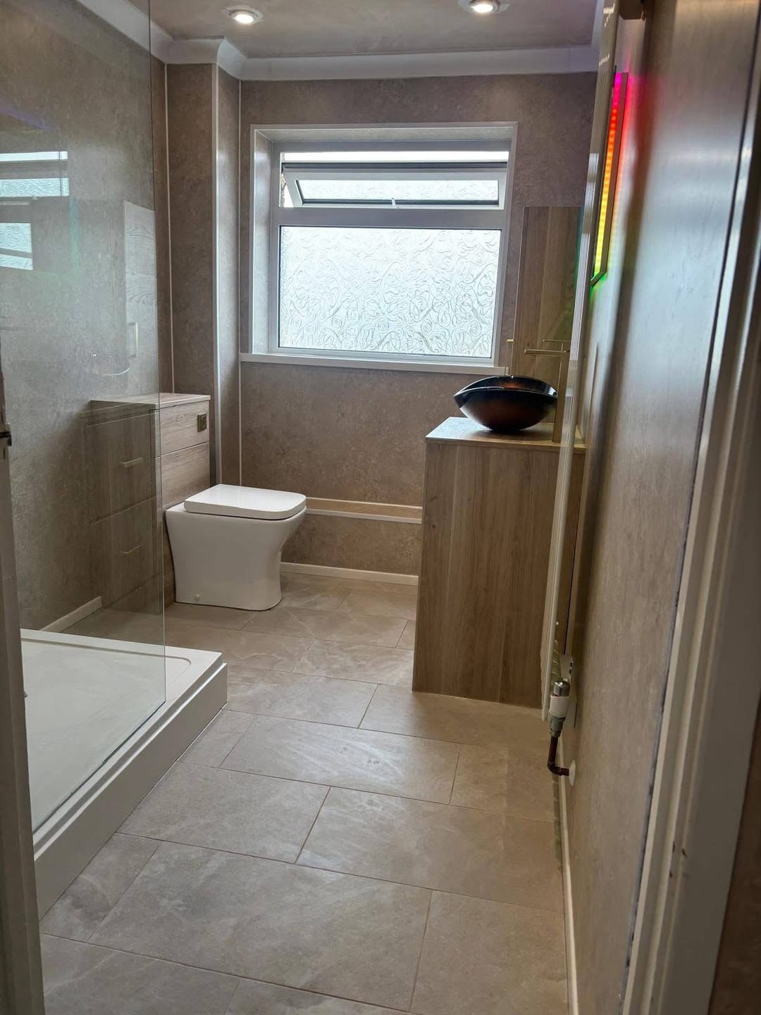 Customer photo review of Premium Beige Concrete Matt Shower Wall Panel - 1M x 2.4M