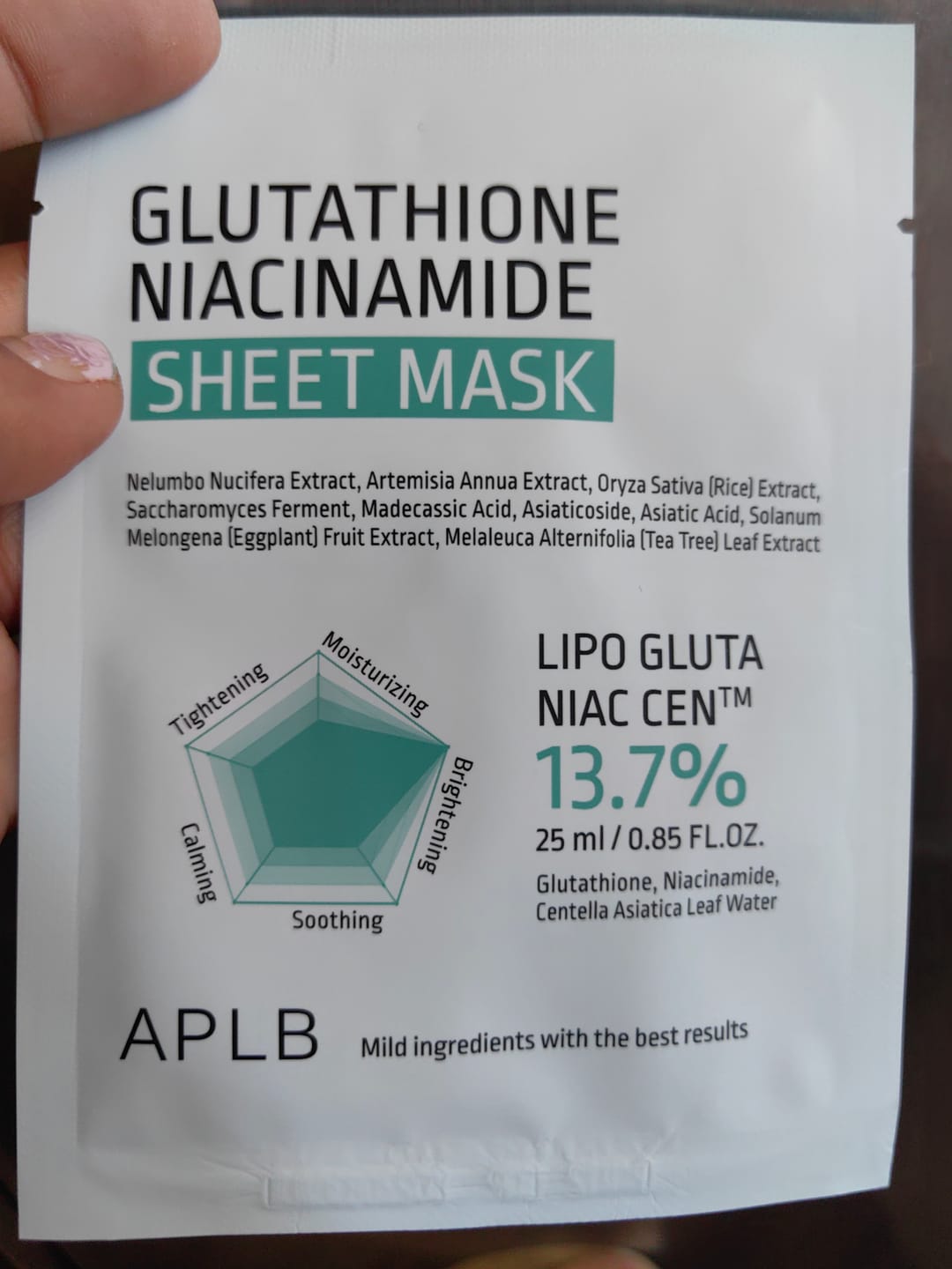 Customer photo review of Шийт маска за лице с глутатион и ниацинамид APLB Glutathione Niacinamide Sheet Mask