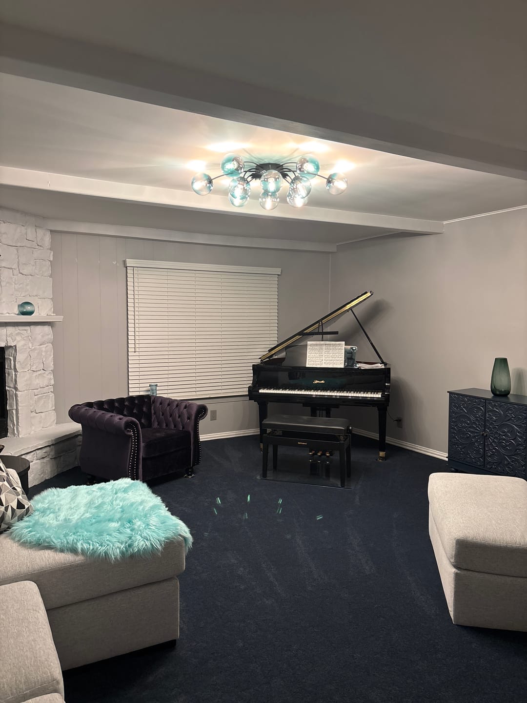 Customer photo review of Glam Bloom 12-Light Blue Glass Bubble Semi Flush Chandelier