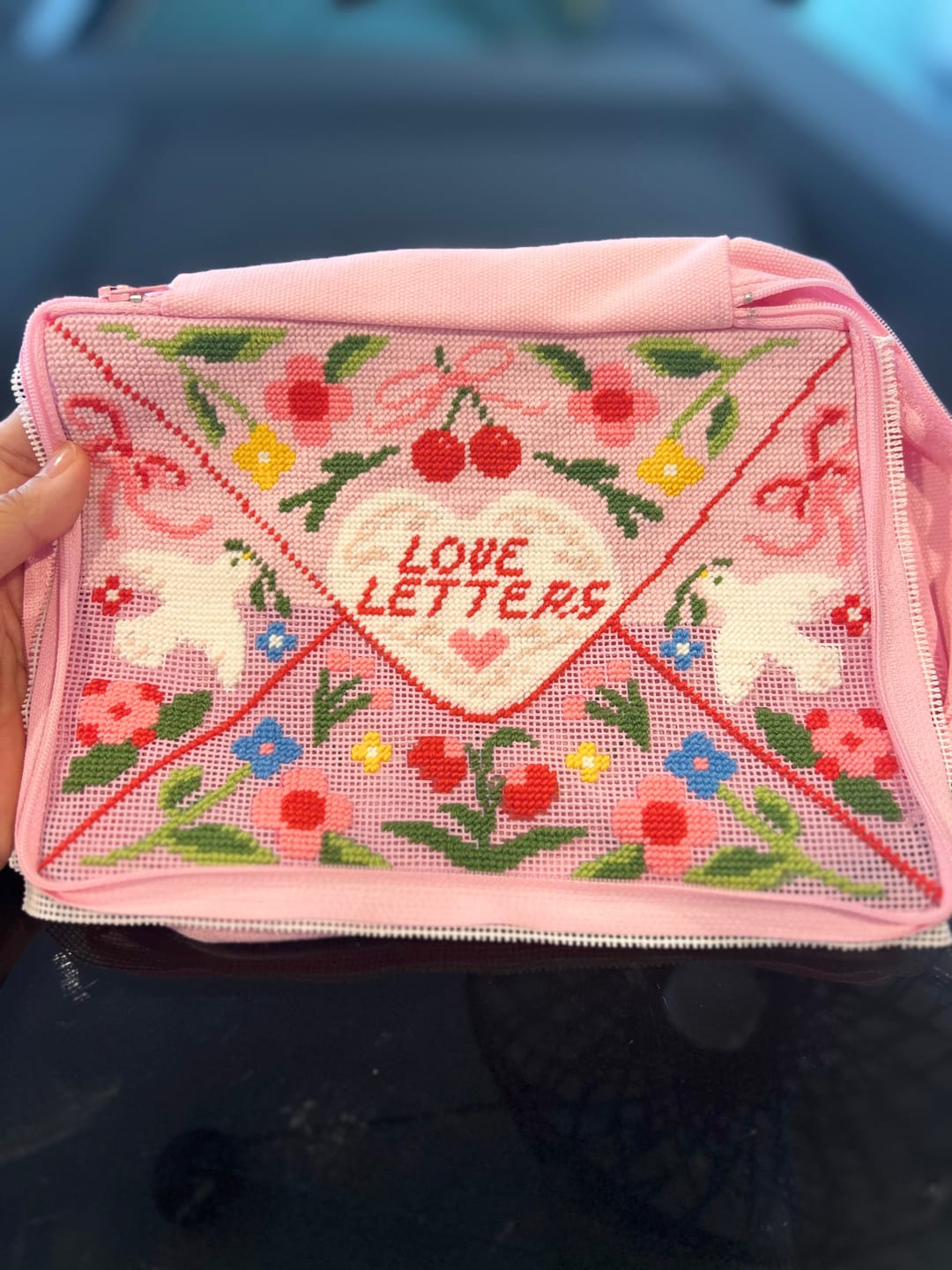 Customer photo review of Love Letters - Needlepoint Pouch Kit