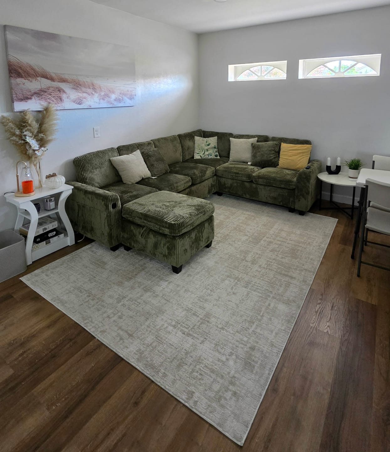 Customer photo review of Chenille Pull Out Sleeper Sofa with Storage Ottoman