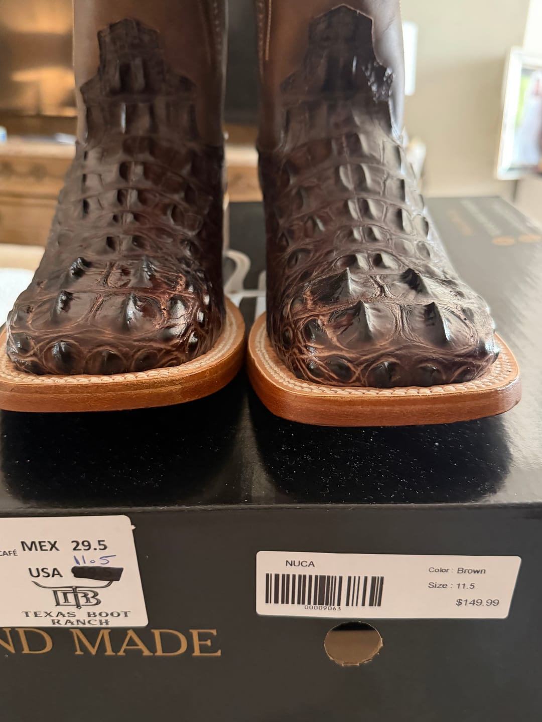 Customer photo review of Cognac Giant Caiman Neck Leather Boots - Square Toe