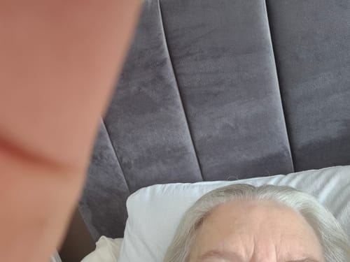 Customer's blurry selfie showing a portion of their face, indicating use of the Deep Collagen Cream.