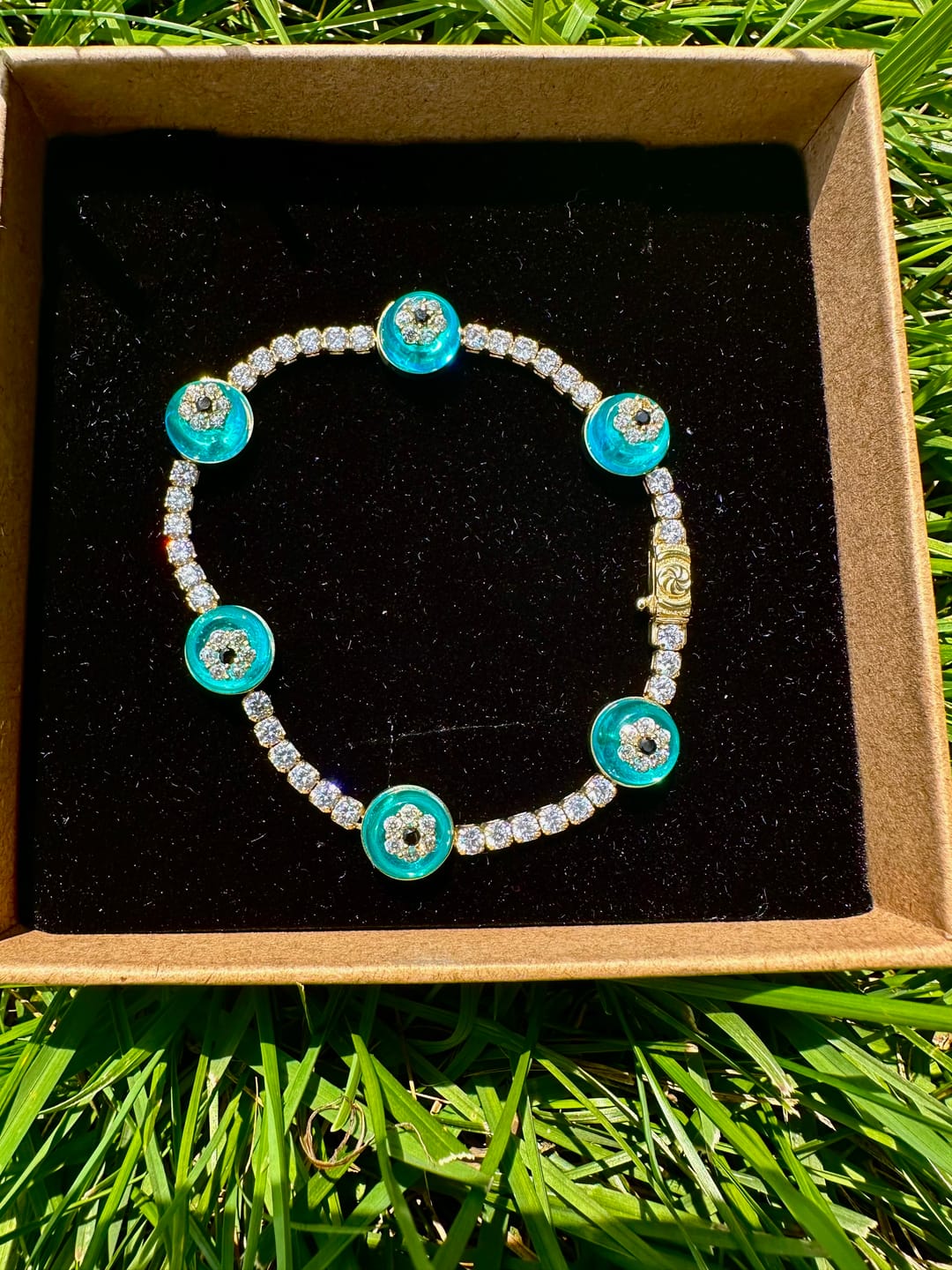 Customer photo review of 10K Glass Eye Tennis Bracelet