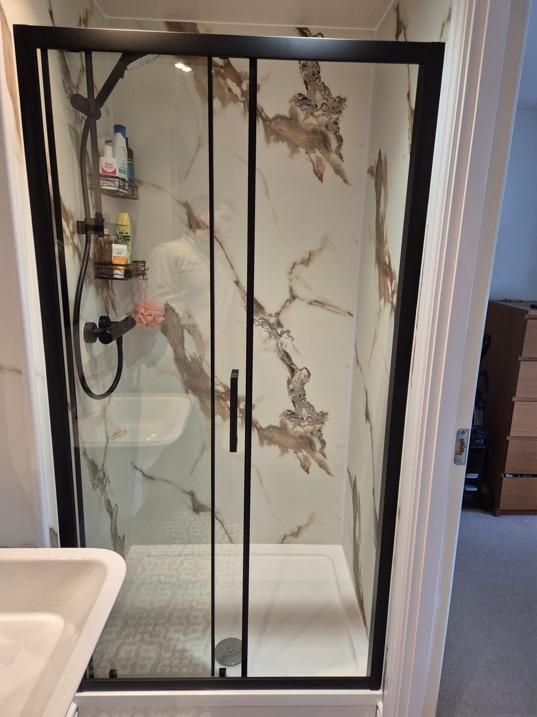 Customer photo review of 10mm Calacatta Marble Ultra Matt Shower Panel 1M x 2.4M