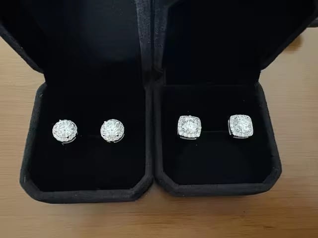 Customer photo review of Screw Back S925 4MM to 10MM Halo Moissanite Diamond Style Earrings With VVS Moissanite
