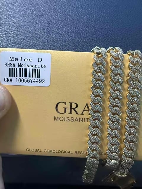 Customer photo review of Sterling Silver 8MM Moissanite Diamond Cuban Chain Necklace
